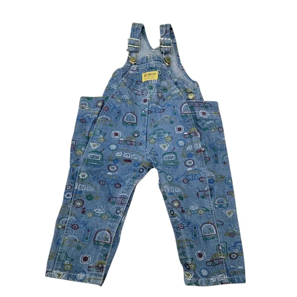 Vintage Oshkosh B'Gosh Overalls Blue Denim Car Truck Print Toddler 1990’s Sz 18M - Picture 15 of 15